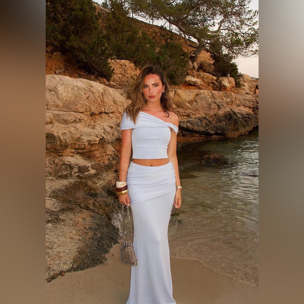 Meshki Irene Knit Maxi Skirt and off the shoulder top set